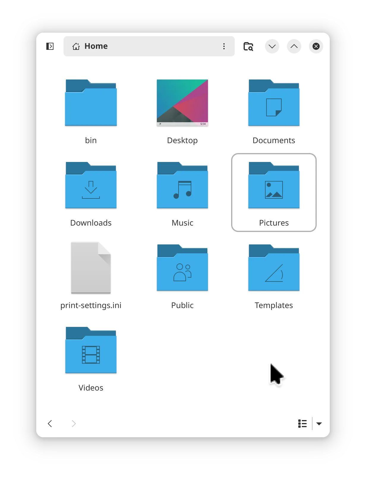 Screenshot of Nautilus (a file manager) in light mode on GNOME after using KDE: the cursor is large and poorly rendered, the icons and cursors now follow the Breeze theme (default for KDE Plasma).