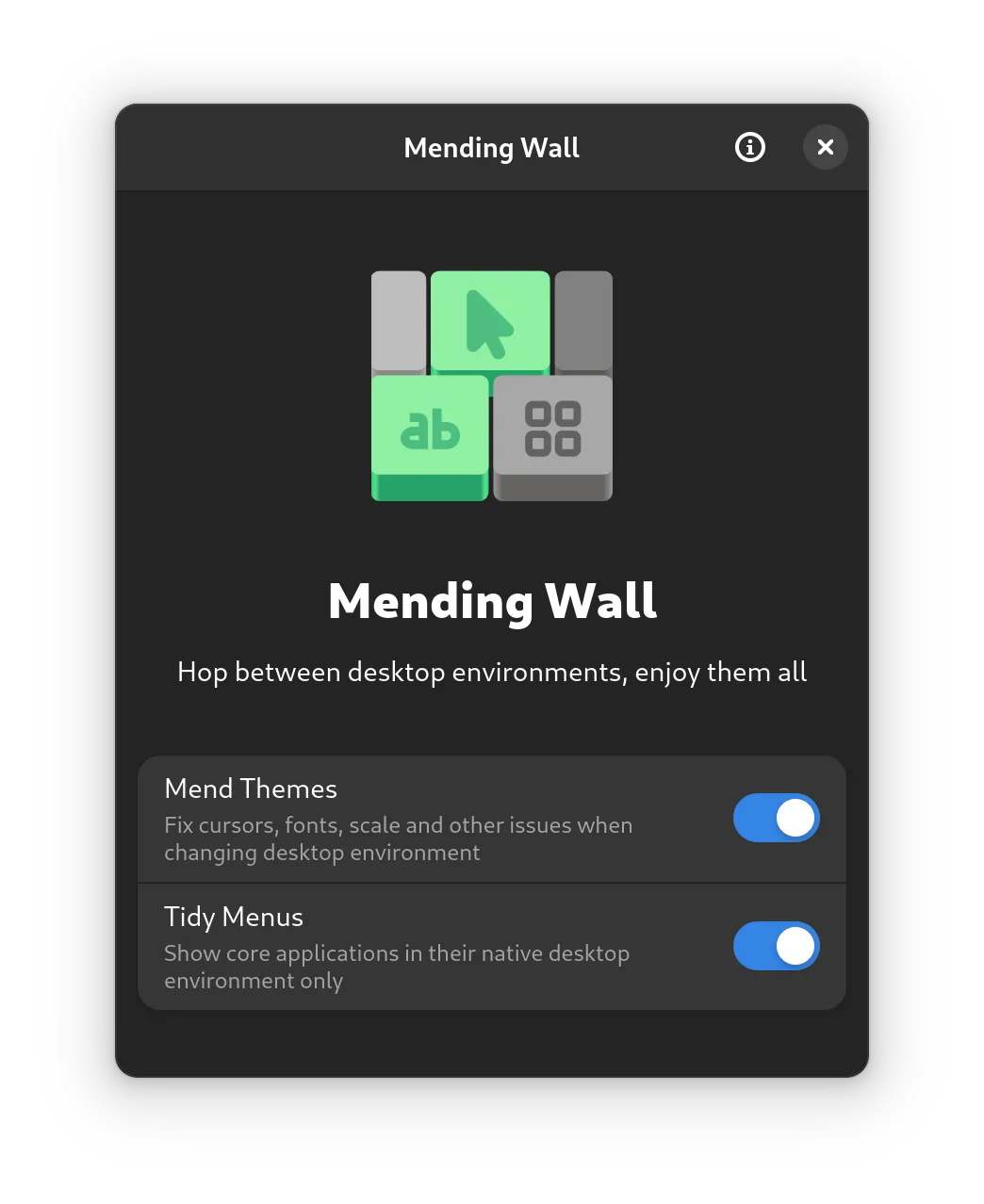 Screenshot of the main application window, dark mode